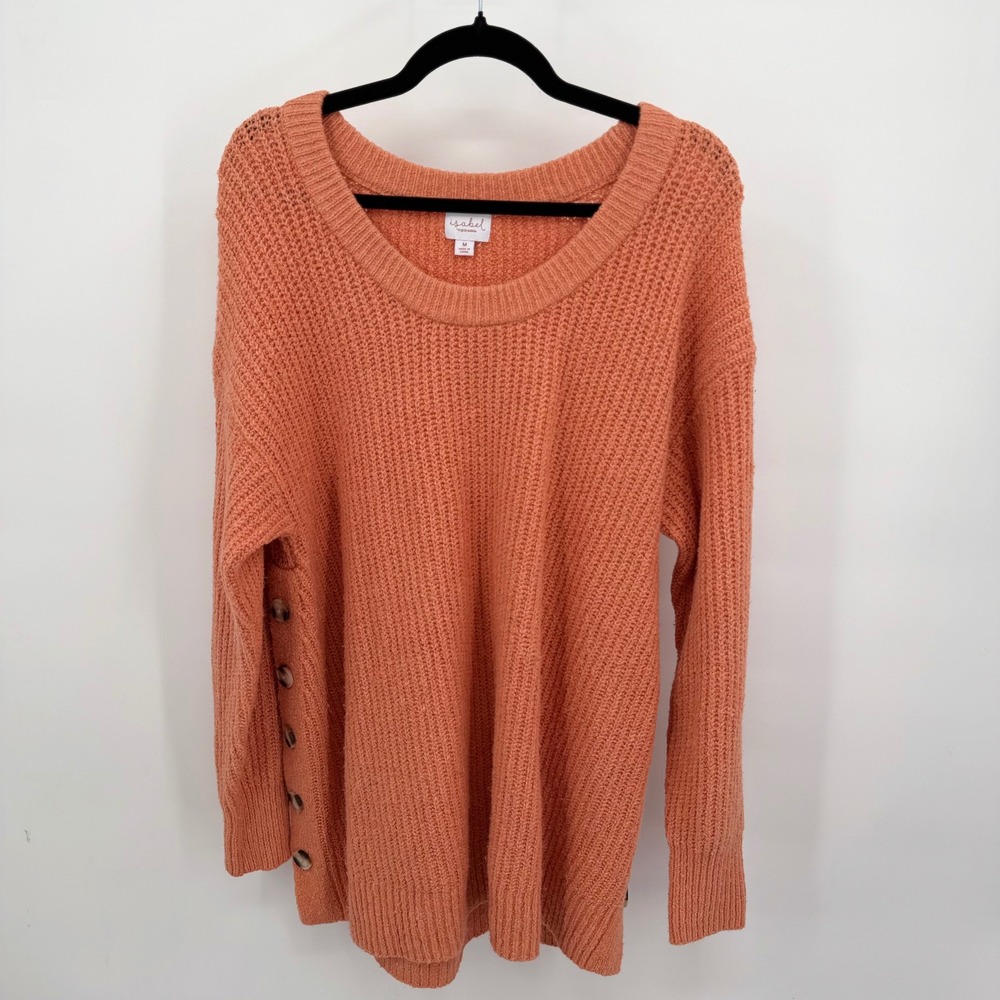 Ingrid+Isabel Women's M Cable Knit Sweater‎ Orange Oversized Knit Button Side